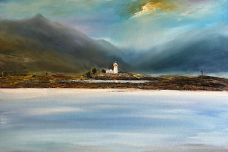 Eilean Iarmain lighthouse 90x90cm. SOLD